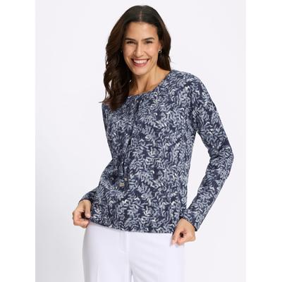 Print-Shirt "Druck-Shirt", Damen, Gr. 46, blau (marine, grau, bedruckt), 100% Baumwolle, gemustert, mehrfarbig, Rundhals, Shirts