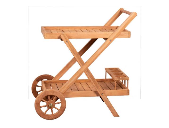 bene living Servierwagen Chester mit Rollen - Teakholz, (Servierwagen mit Flaschenhalter und Ablageflächen, Servierwagen), mit Flaschenhalter, Rollen und Ablageflächen aus Teakholz