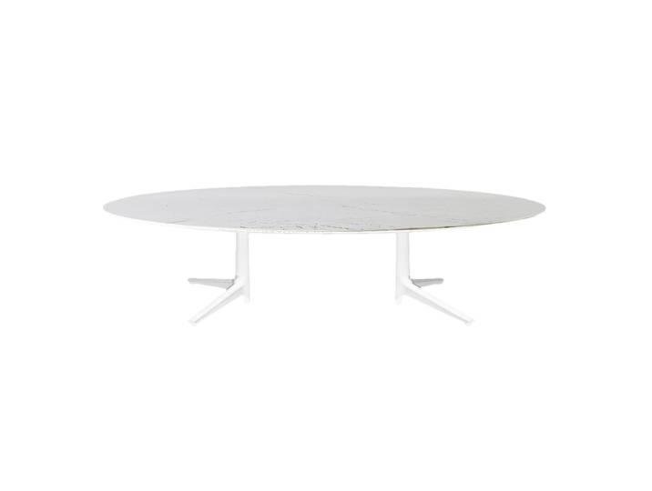 KARTELL table basse MULTIPLO LOW avec plateau oval (Blanc - Aluminium moulé et plateau en céramique finition marbre)