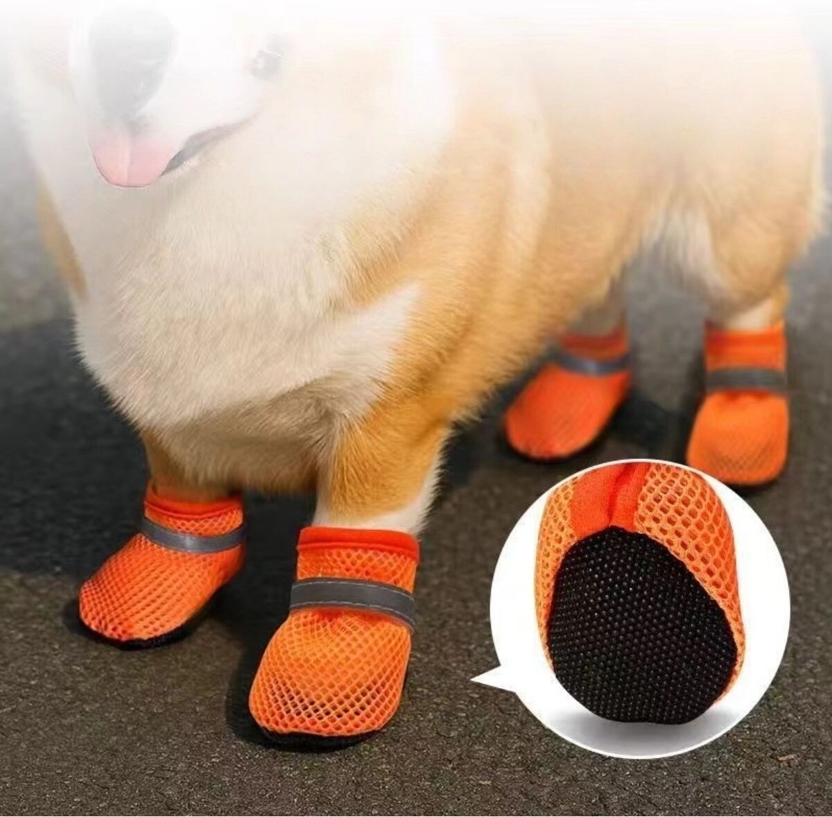 INF Sommer-Haustier-Schuhe 4er-Pack – Atmungsaktive Mesh-Hundeschuhe, rutschfeste wasserdichte weiche Sohle für kleine Hunde M Orange