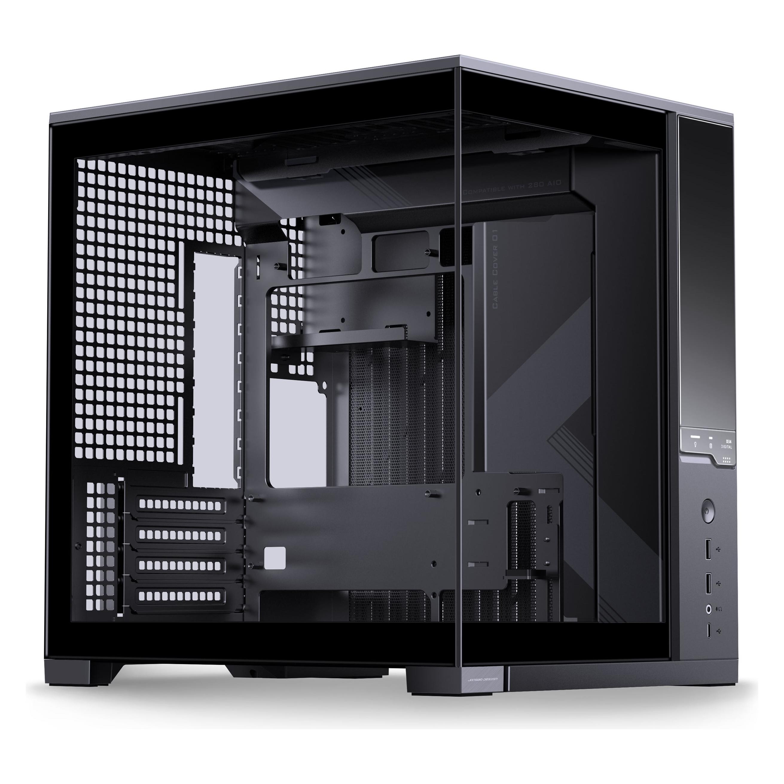 Jonsbo Mini Tour Micro-ATX-Gehäuse D34 mit Glasfront (Schwarz) (mATX, Mini-ITX) (D34 Black)