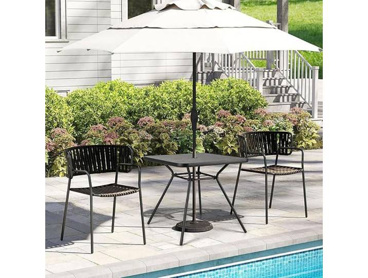Repas Convivial à l'Ombre Table à Manger d'Extérieur Carrée 80 cm avec Trou Parasol Terrasse Jardin