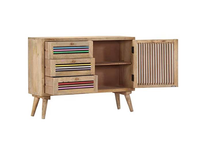 KTHLBRH Sideboard 100 x 30 x 75 cm Massivholz Mango 3 Schubladen und 1 Tür, lackiert, mehrschichtiges Holz, viel Stauraum für Schuhe und Bücher
