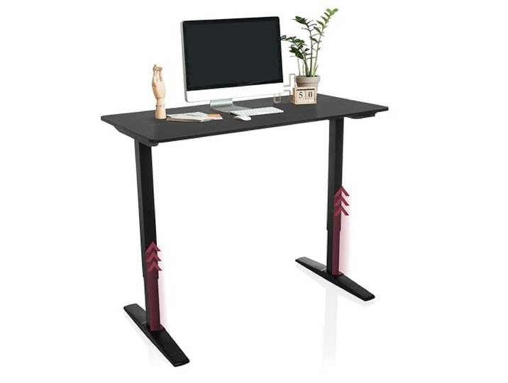 hjh OFFICE Bureau réglable en Hauteur\, électrique 120x60 cm Stand Carbone Bureau Assis/Debout Stable\, Aspect Carbone\, Ergonomique\, Noir
