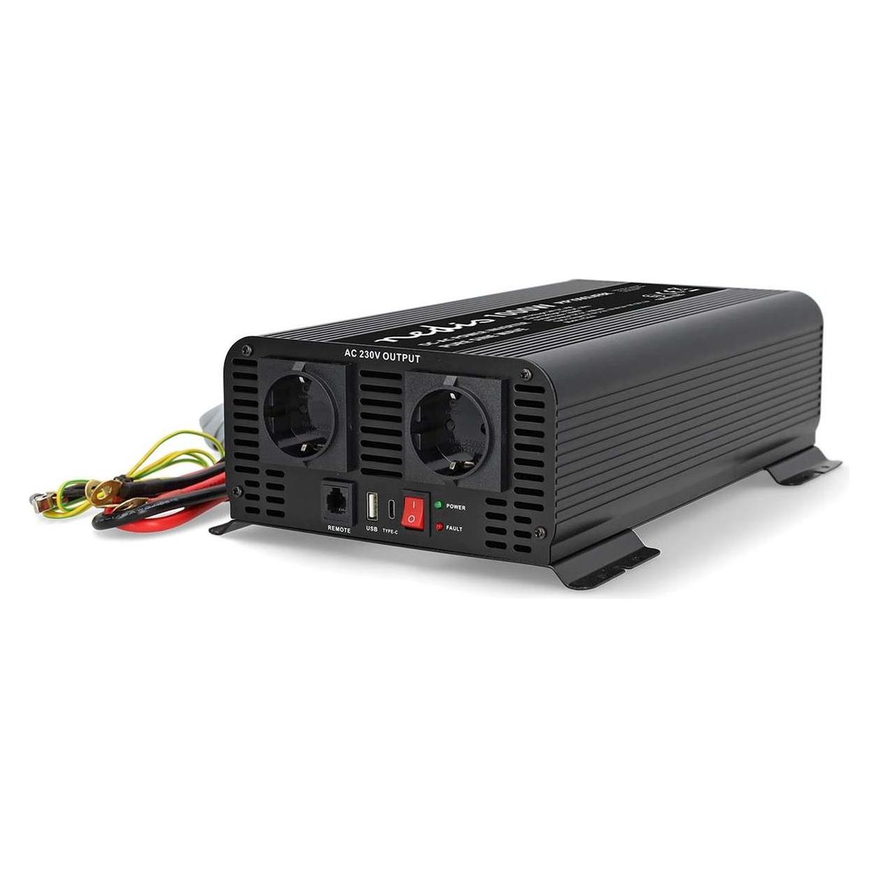 Nedis Power Inverter Reine Sinus-Wellen - Eingangsspannung: 24 V DC - Geräteausgangsanschluss: Type (PIP100024FBK)