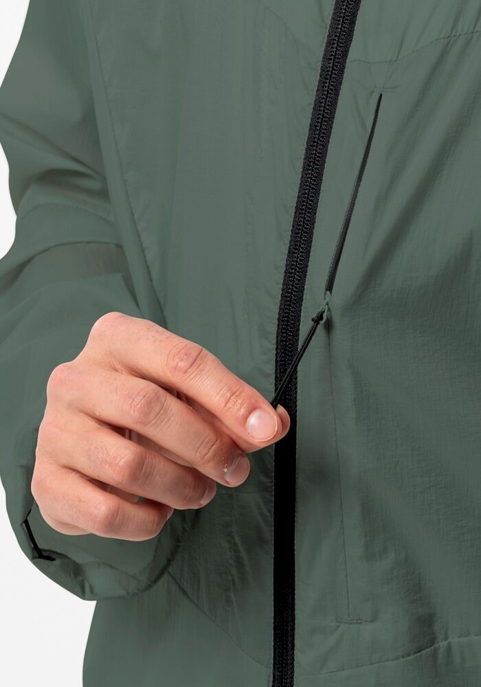 Outdoorjacke JACK WOLFSKIN "WANDERJAHR JKT M", Herren, Gr. L (52), grün (hedge, grün), OBERSTOFF: 100% POLYAMID. Futter: 100% POLYESTER, Jacken Outdoorjacke, mit Kapuze, windabweisend, wasserabweisend, atmungsaktiv hedge, grün L (52)