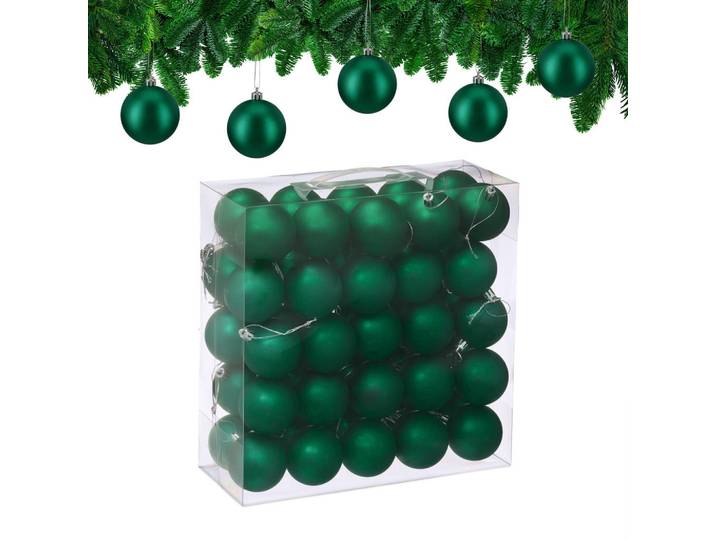 Relaxdays Weihnachtskugeln Dunkelgrün 50er-Set 6 cm, Kunststoff, 6x7x6 cm, Dekoration, Weihnachtsdekoration, Christbaumschmuck