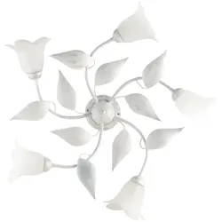 Belight -  Olga - Deckenleuchte weiß, Antiksilber & Alabasterglas, Ø70, H20, 5-flammig - BL155-PL5-BA