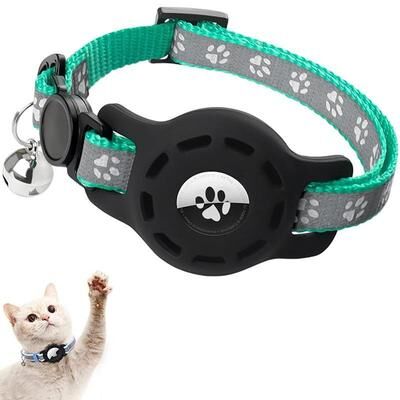 Everyday Crate AirTag Cat Collar With Reflective Safety Design, Bell & Secure Tracker Holder green