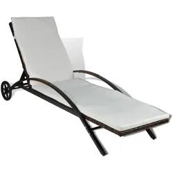 Helloshop26 - Sonnenliege Deckstuhl Gartenbett Terrassenmöbel mit Kissen und Rollen braunes Kunstharzgewebe 02_0012446