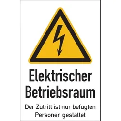 Aufkleber Warnschild, Kombischild, Elektrischer Betriebsraum - 100 x 150 mm Folie selbstklebend