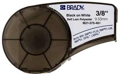 Brady M21-375-461-AW fita de poliéster laminado preto sobre branco 9,53 mm x 6,40 m