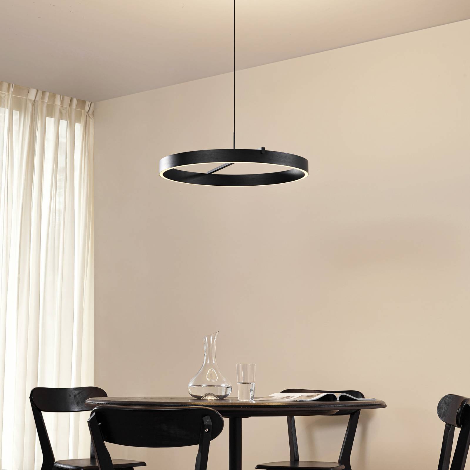 Hängeleuchte Rovan Lucande, dimmbar, schwarz, für Wohn- / Esszimmer, Metall, Modern