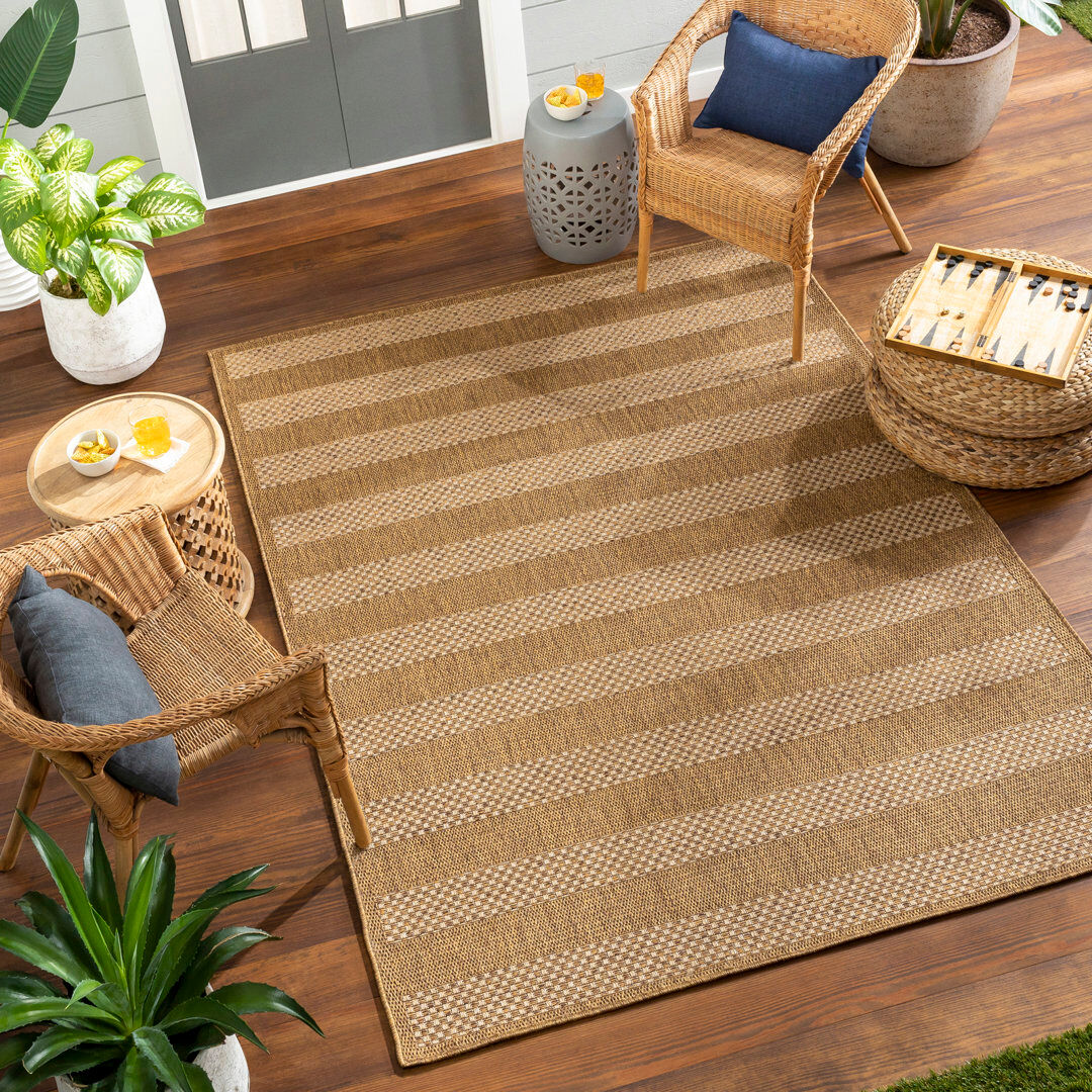 Beachcrest Home Indoor & Outdoor Jute-Look Striped Rug Tan/Brown Tan;Dark Brown;Amber Rectangle 200 x 275cm