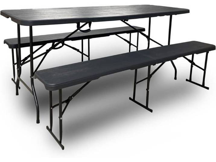 Rijoka Ensemble de meubles de jardin pliables - Aspect bois - Table pliante avec 2 bancs pliants - Table à bière pour 6 à 8 personne