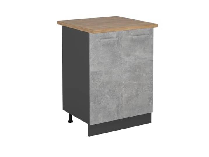 Vicco Küchenunterschrank R-Line, Beton, 60 cm 2 Türen · Arbeitsplatte Eiche · Höhenverst. Füße · 1 Einlegeboden · Frei kombinierbar