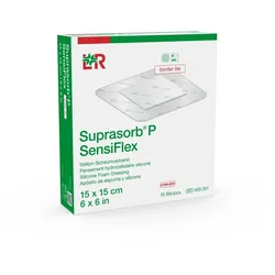 Lohmann & Rauscher Suprasorb P SensiFlex Silikon-Schaumverband, steril, border lite – flexibel, atraumatisch - 1 Packung = 10 Stück, Maße: 15 x 15 cm 10 St
