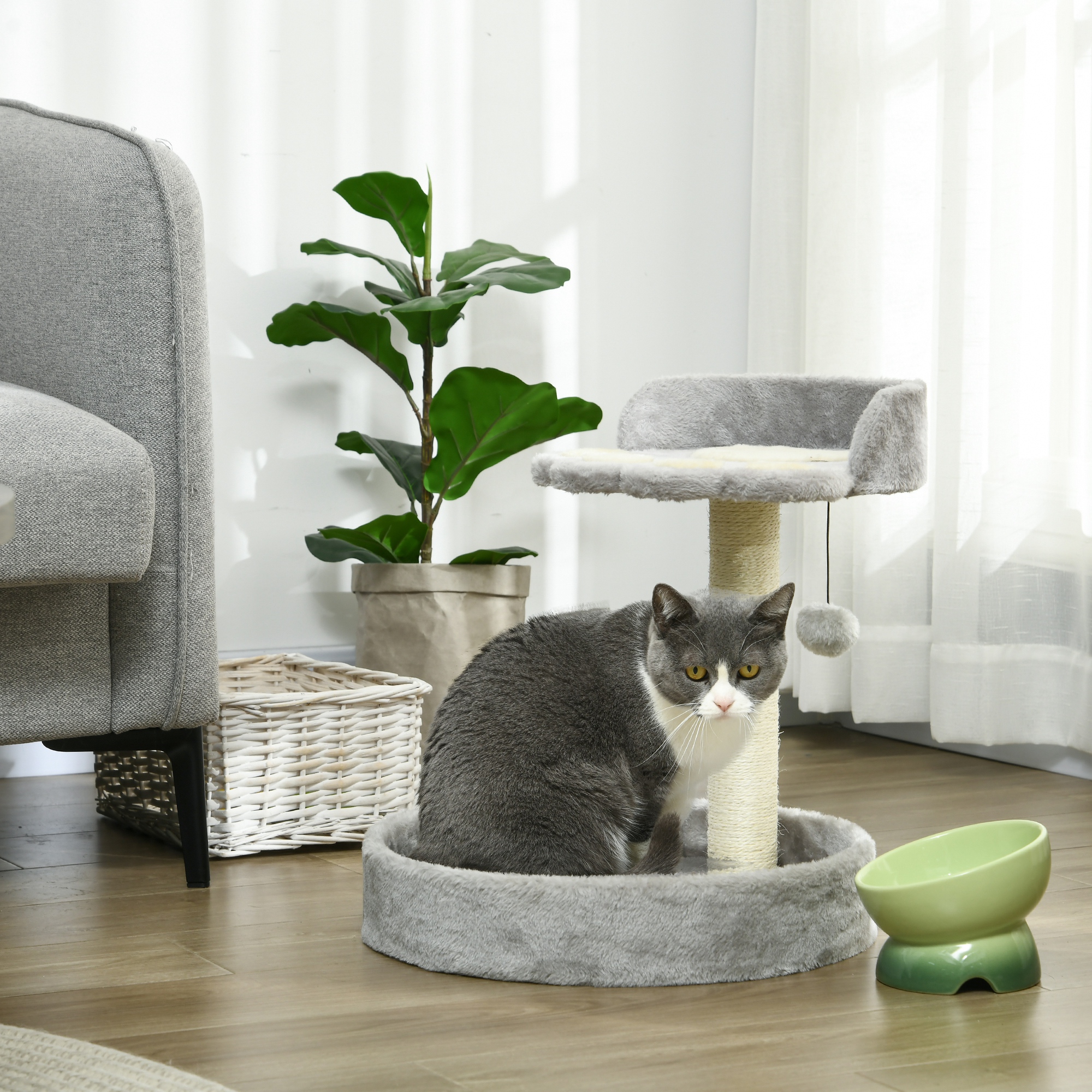 Pawhut Tiragraffi per Gatti con Lettini, Corda in Juta e Peluche, 41x41x44 cm, Grigio Chiaro   Aosom Italy
