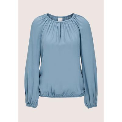 Langarmbluse MADELEINE "Blusenshirt Schlupfbluse mit edlen Raffungen", Damen, Gr. 44, blau (rauchblau), Obermaterial: 100% Polyester PES., Modern, schmal, Blusen, Bluse mit schmalen Einfassband