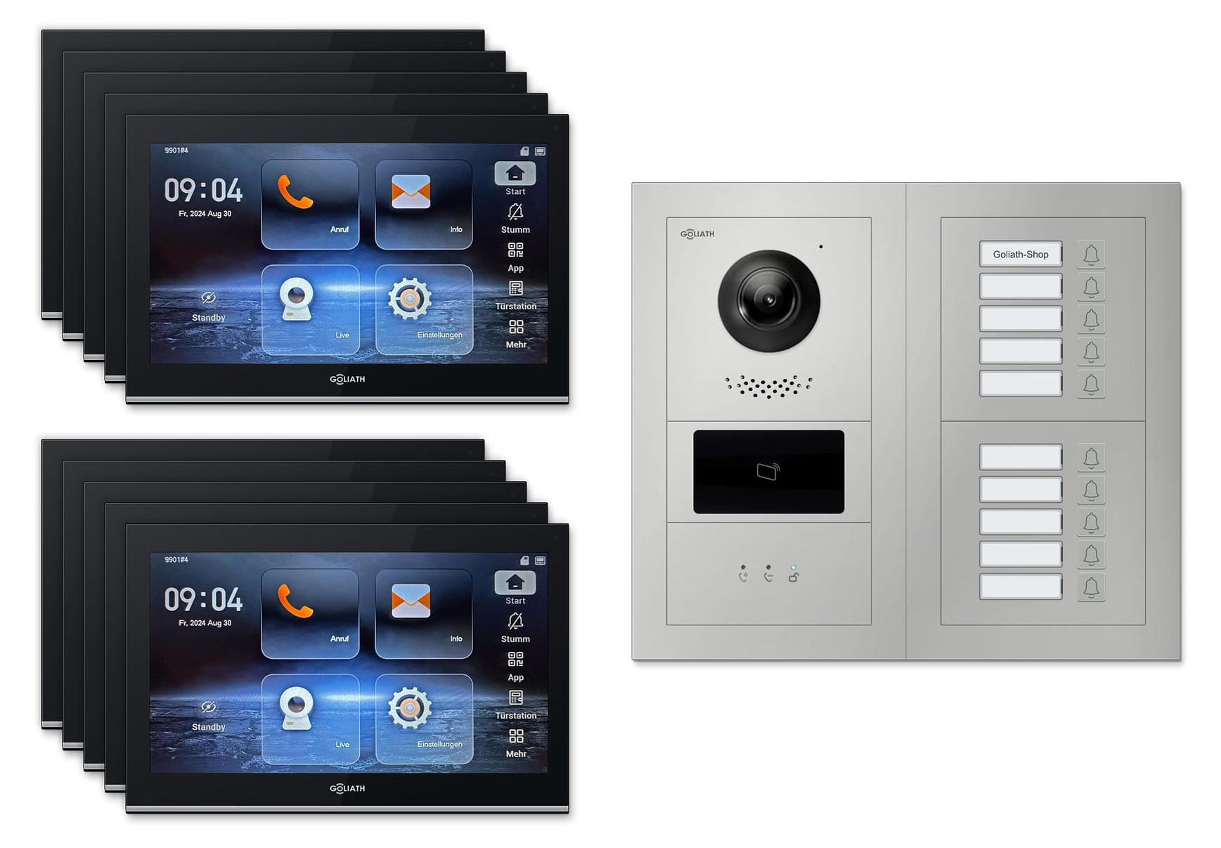 Goliath Premium IP GL-IPH1010.3 Video-Türsprechanlage, 10 Familien, 10× 10 Zoll Schwarz, Silber, Aufputz