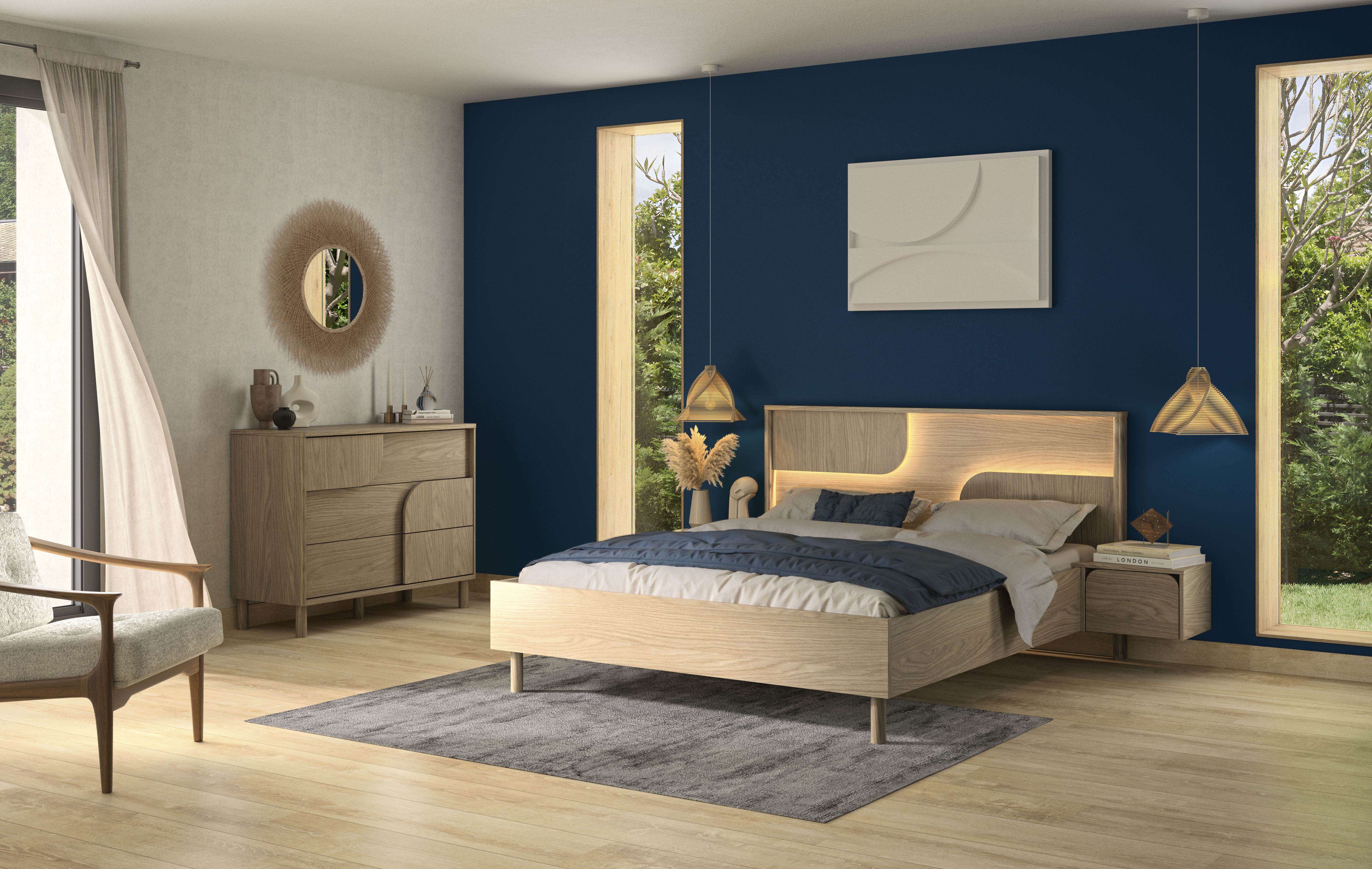 Einzelbett GAMI "Galys Bett 160 x 200", beige (eiche rookwood nachbildung, eiche rookwood nachbildung, eiche rookwood nachbildung), B:174cm H:103cm L:204cm, Betten, Einzelbett, Mit Beleuchtetem Kopfteil