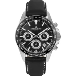 Chronograph JACQUES LEMANS "Liverpool", schwarz, Armbanduhren, Herren, Chronograph, Quarzuhr, Armbanduhr, Herrenuhr, Lederarmband, Datum