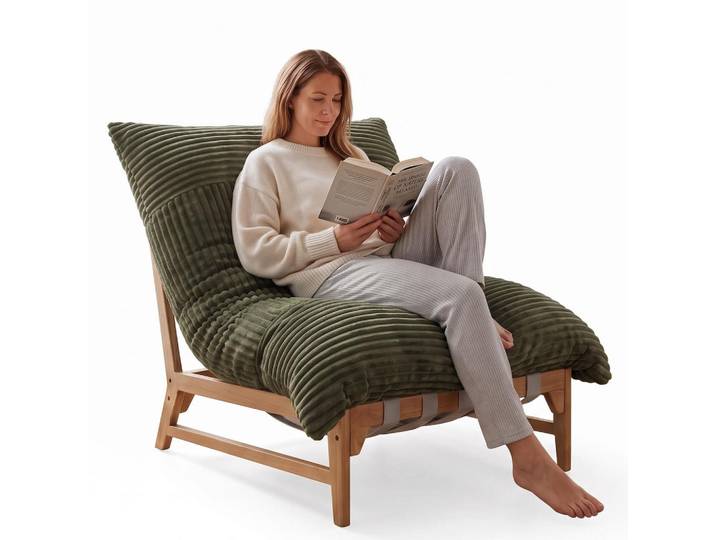 Lvhom Xxl-Sessel Cord mit Holzrahmen, Breites Kissen, Grün, 117x94x114 cm, Wohnzimmer, Sessel, Polstersessel