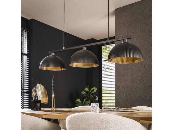 Suspension 3 lampes 120x30x150 cm en métal noir et doré - amp