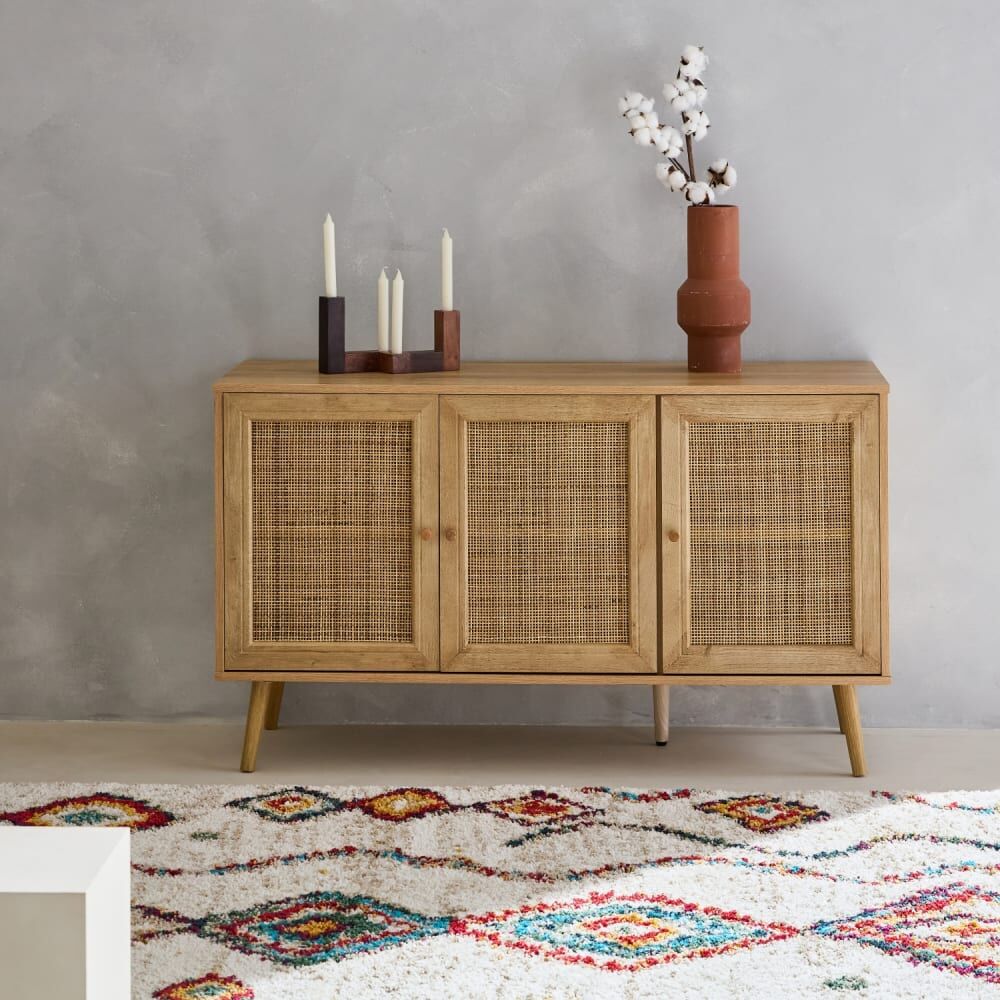 sweeek Buffet de rangement en cannage 120x39x70cm Beige 120x70x39cm