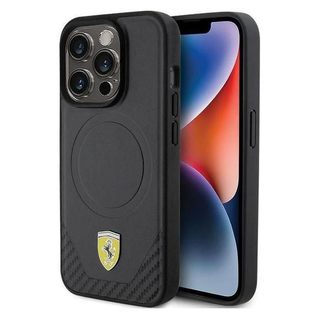 Ferrari FEHMP15LPTEK iPhone 15 Pro 6.1" czarny/black hardcase Carbon Metal Logo MagSafe (Apple iPhone 15 Pro) (FER000597-0)