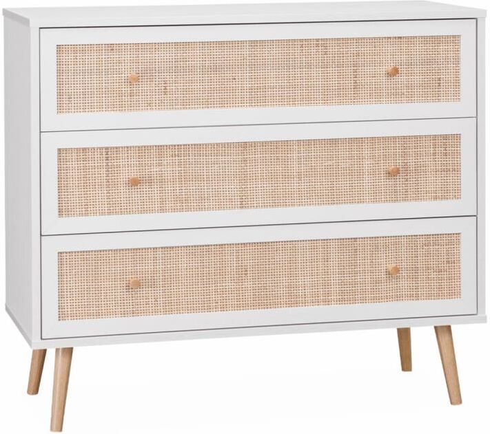 sweeek Commode en décor bois blanc et cannage Blanc 90x79x39cm
