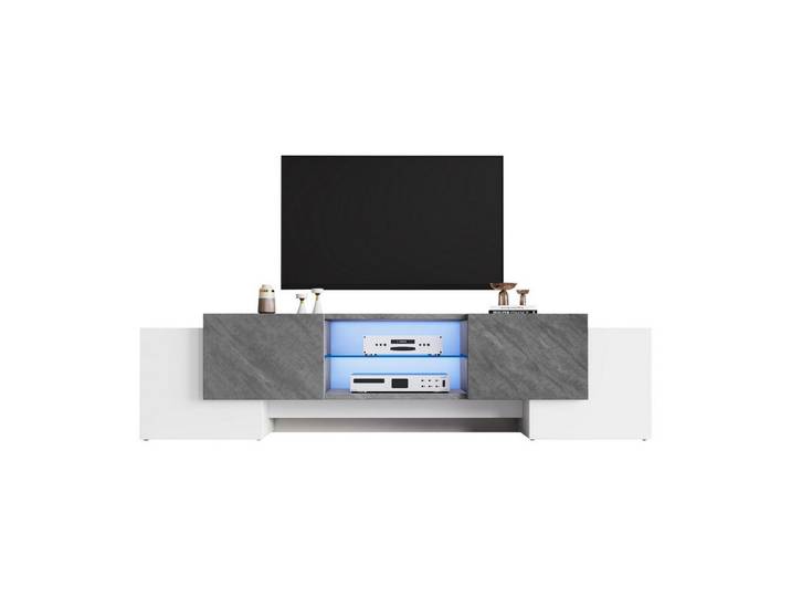 EXTSUD TV-Schrank 180×40 cm, Weiß/Grau, 4 Türen TV Schrank geeignet für 60/65/70-Zoll-Fernsehern
