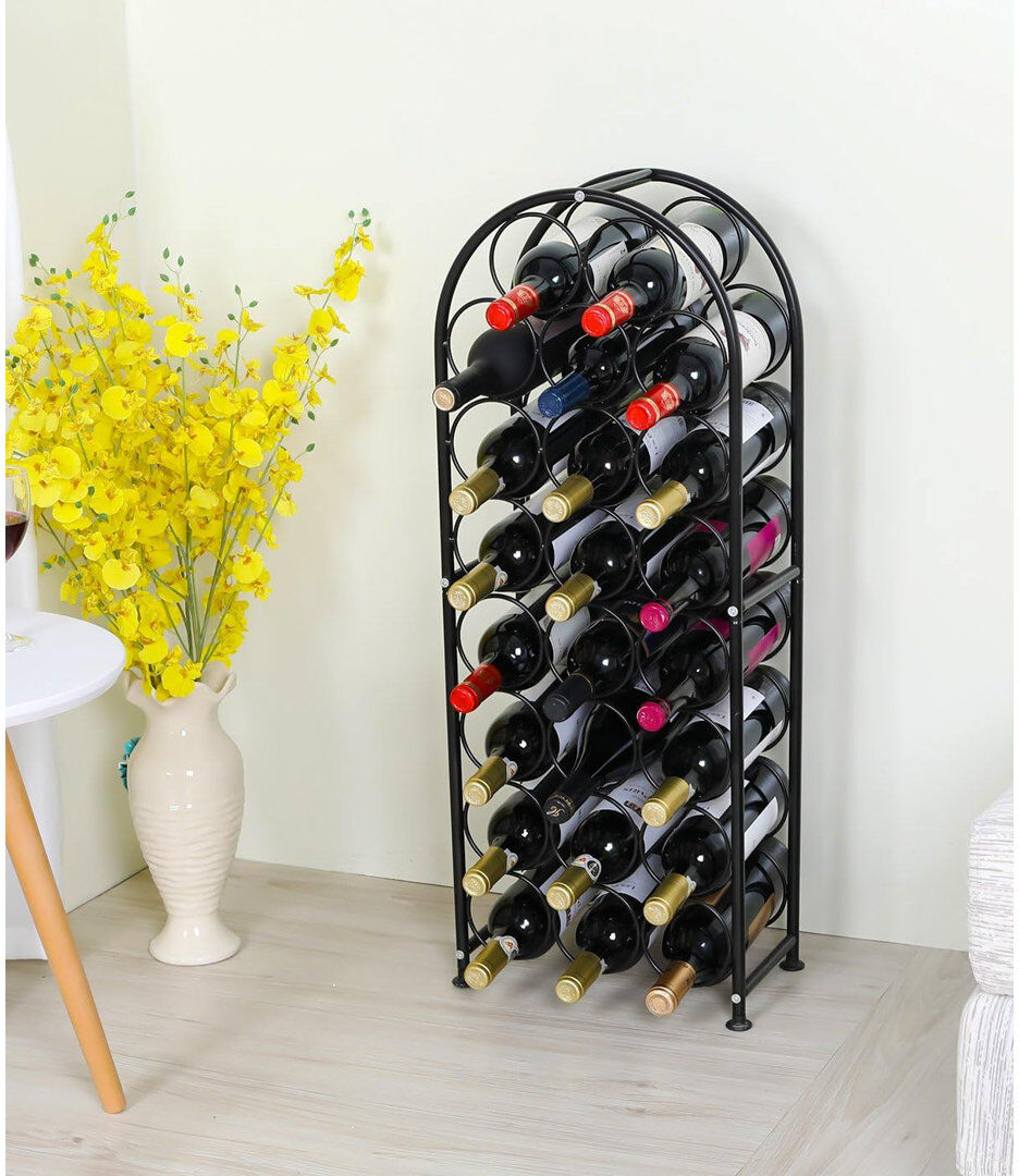 Belfry Kitchen Parson 23 Bottle Floor Wine Bottle & Glass Rack in Black Black 82.6cm H X 32cm W X 18.29cm D