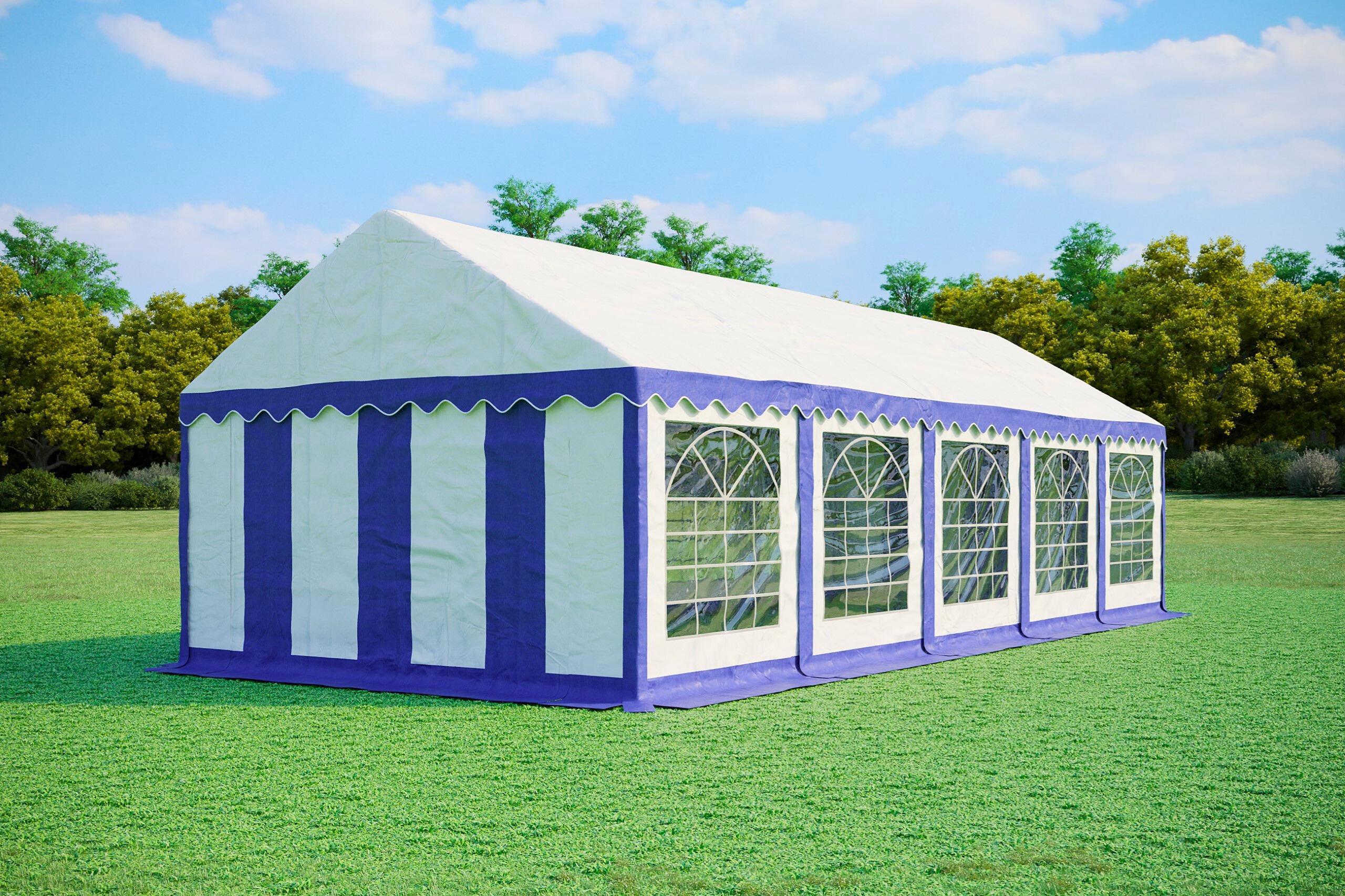 Partyzelt 4x10m - PVC Premium Fireproof - Blau und Weiß