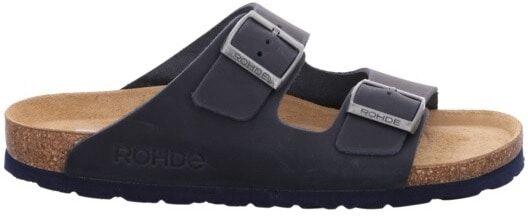 Pantolette ROHDE "Grado", Damen, Gr. 40, ungefüttert, blau (dunkelblau), Leder, Schuhe Pantolette, Sommerschuh, Schlappen, Poolslides, ergonomisch geformtes Fußbett
