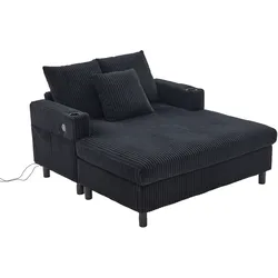 Übergroßer Relaxsessel mit Corduroy-Bezug, LED-Mehrfarbenlicht, USB-Anschluss, Getränkehalter, ergonomisch und komfortabel 128x142cm, Schwarz
