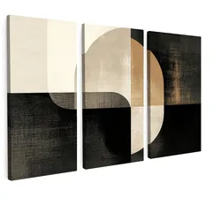 LEINWANDBILD 3er Set Formen - Abstrakt - Gold 90x60 cm