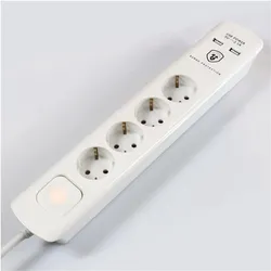 FeinTech, Steckdosenleiste, MD000633 6-fach Stromleiste mit 2x USB Schnellladung 3m Überspannungsschutz (6x, CEE 7/4, 3 m)
