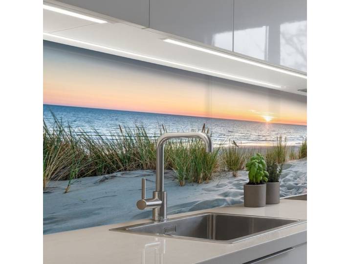 KitchenYeah crédence de cuisine Soleil Nature Plage 150x60cm - Crédence Autocollante Effet Verre