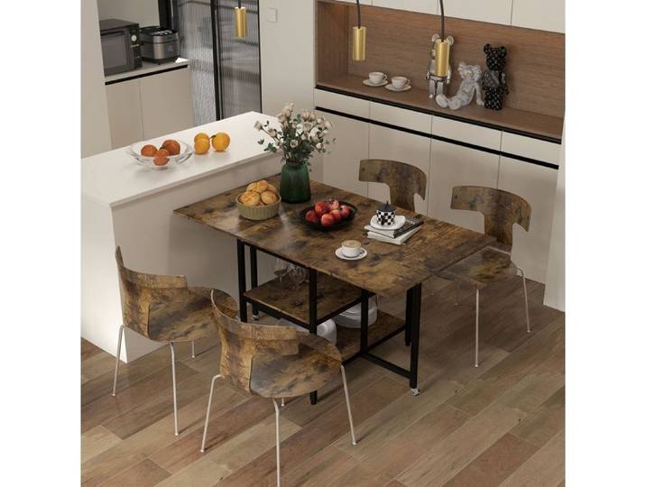 SENVIRO table a manger pliante extensible avec rangements lignes rustiques 140x80x75cm marron