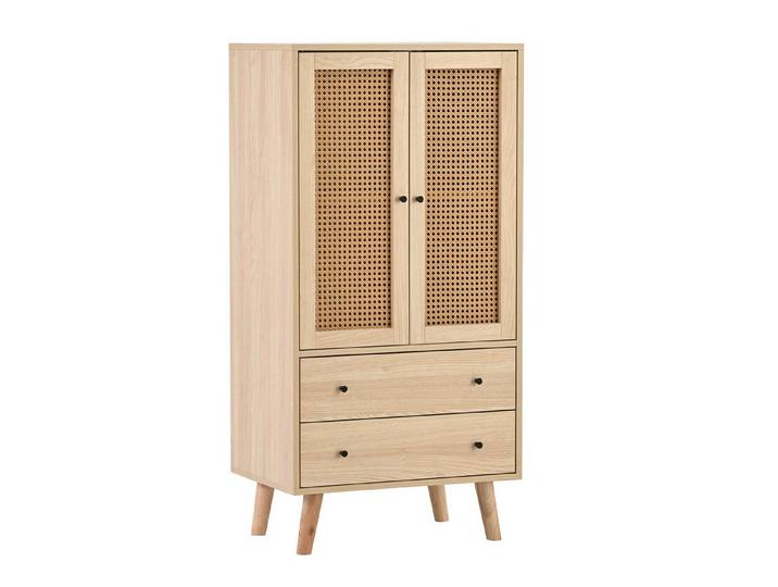 Merax Highboard mit 2 Türen mit Rattan-Geflecht und 2 Schubladen, Sideboard Holz,Kommode,B/H/T:60/120/40cm