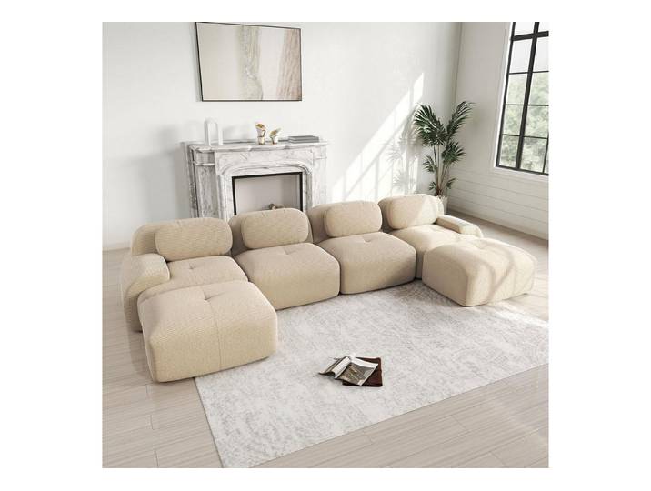 LuxusKollektion Wohnlandschaft Sofa Uförmiges Cordstoff Wohnzimmer Wohnung Beige J 4 Sitzer 2 Hocker