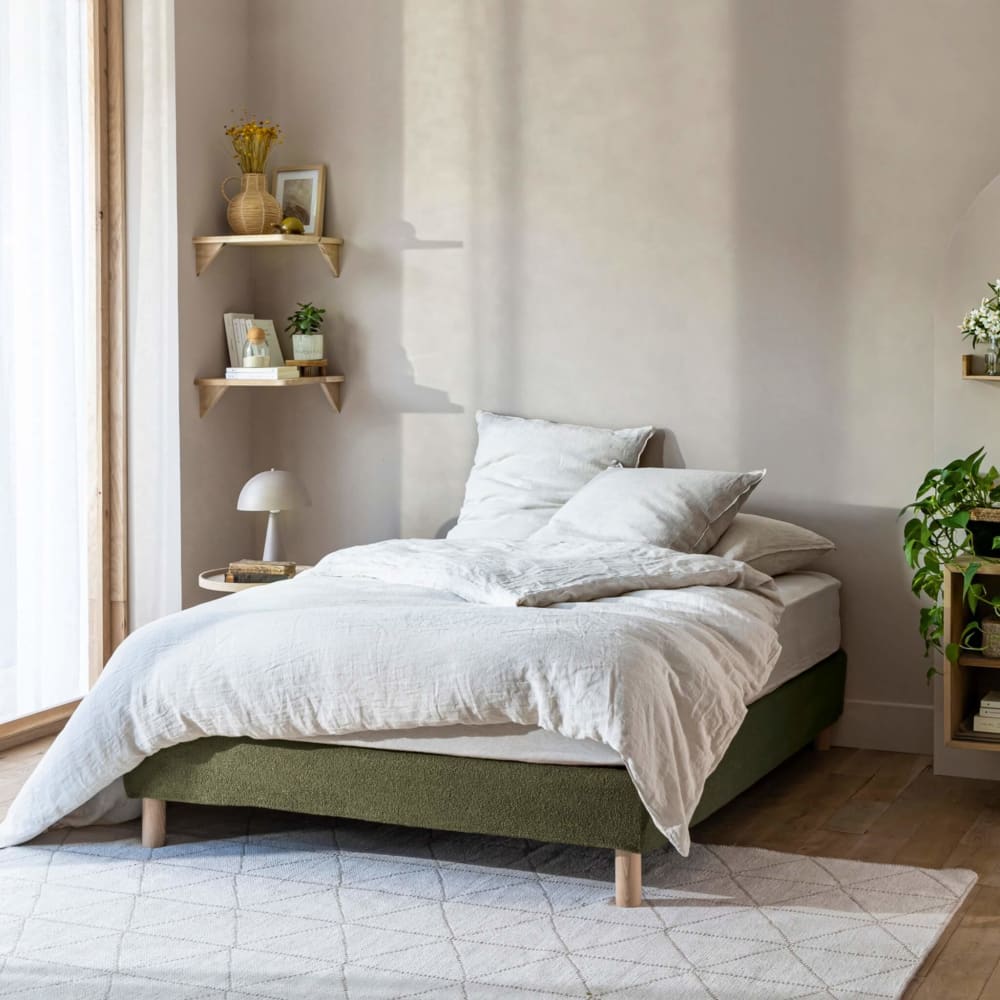 Terre de Nuit Cache-sommier bouclette intégral kaki 160x200 cm Vert 200x16x160cm