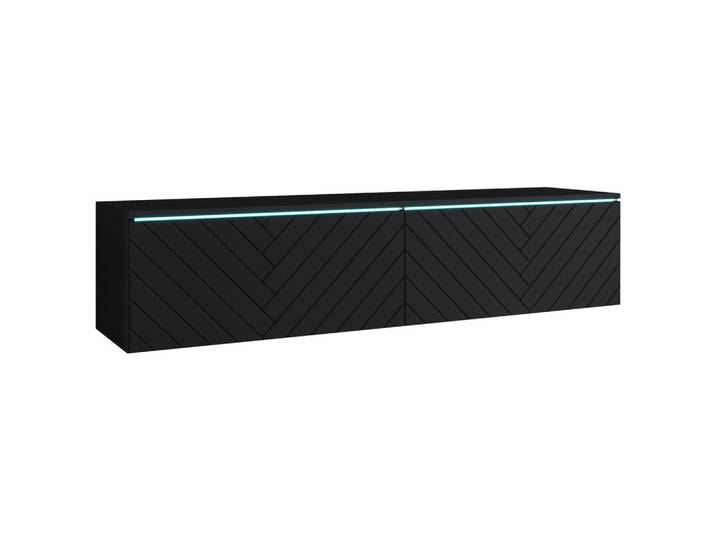 P & B Lowboard, Schwarz, Kunststoff, 2 Fächer, 140x30x33 cm, Fsc, stehend, hängend, Beleuchtung, Wohnzimmer, TV Möbel, Lowboards, Lowboards stehend