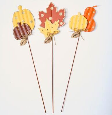 Worth Imports "27"" Metal Fall Leave Or Gourd Floral Stake, Set of 3"