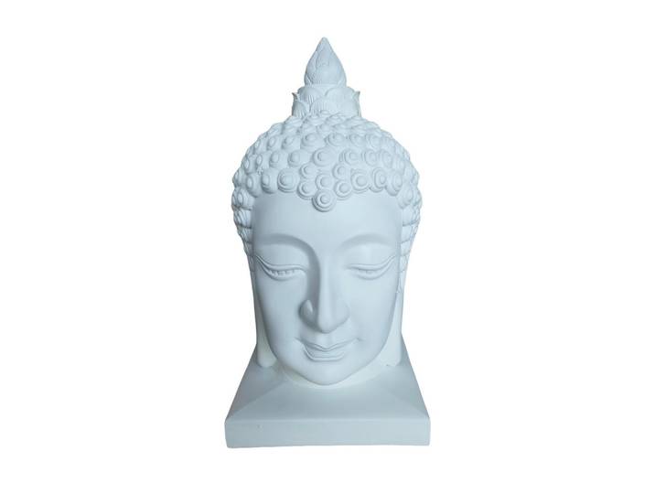Relaxdays Buddhakopf Weiß Polyresin 60 cm, Kunststoff, 36.3x66.8x36.3 cm, Dekoration, Dekofiguren & Skulpturen, Buddha-Statuen