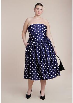Plus Size Women's Strapless Polka Dot Flare Midi Dress by ELOQUII in Evening Dot (Size 28)