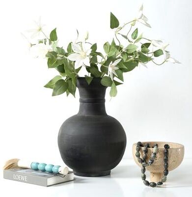 Lilys Living "Approx.16"" Earthy Gray Pottery Vase Globular Shape"