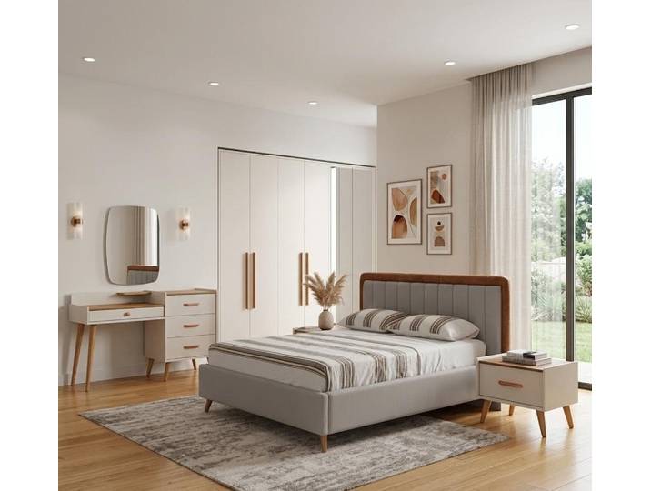 JVmoebel Komplettschlafzimmer Lux Schlafzimmer Set: Bett Schrank Nachttische Kommode und Spiegel, (5-tlg), Made in Europa