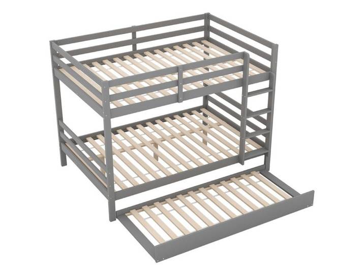 Lit Superposé 140x200 Avec Lit Gigogne 90x190 Lit Superposé Enfant Avec Barrières Et Escalier Pour Ado Et Enfant Bois Pin Gris